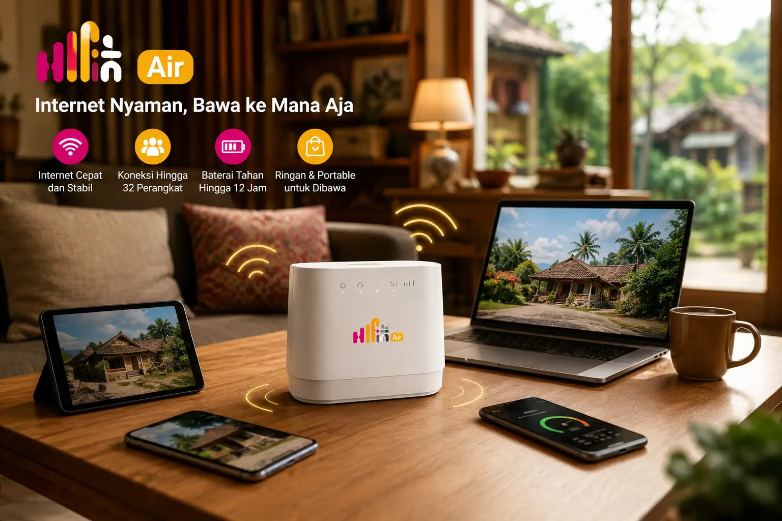 Perangkat HiFi Air di atas meja ruang keluarga