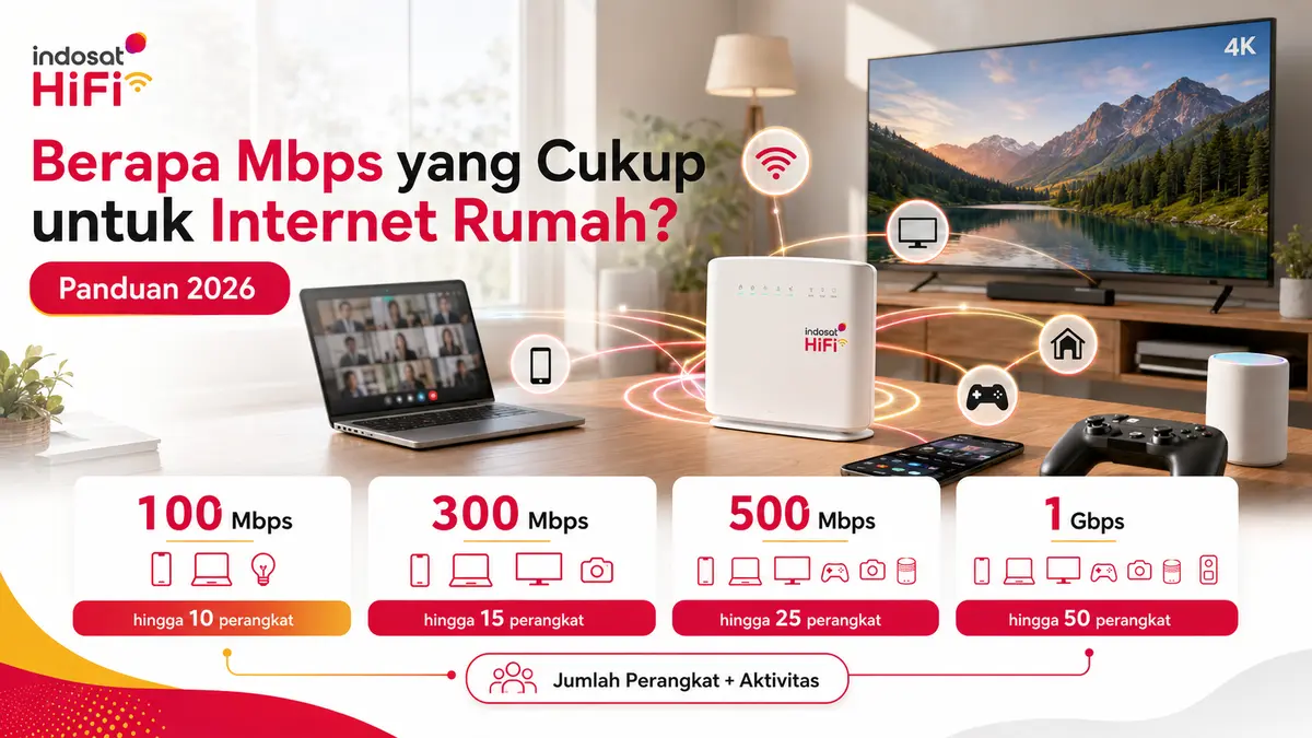 Panduan memilih kecepatan internet rumah 100 Mbps, 300 Mbps, 500 Mbps, atau 1 Gbps berdasarkan jumlah perangkat