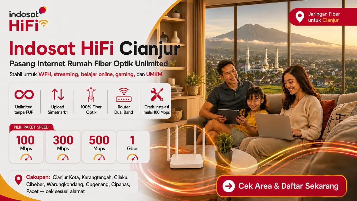 Promo internet fiber Indosat HiFi Cianjur dengan pilihan paket hingga 1 Gbps