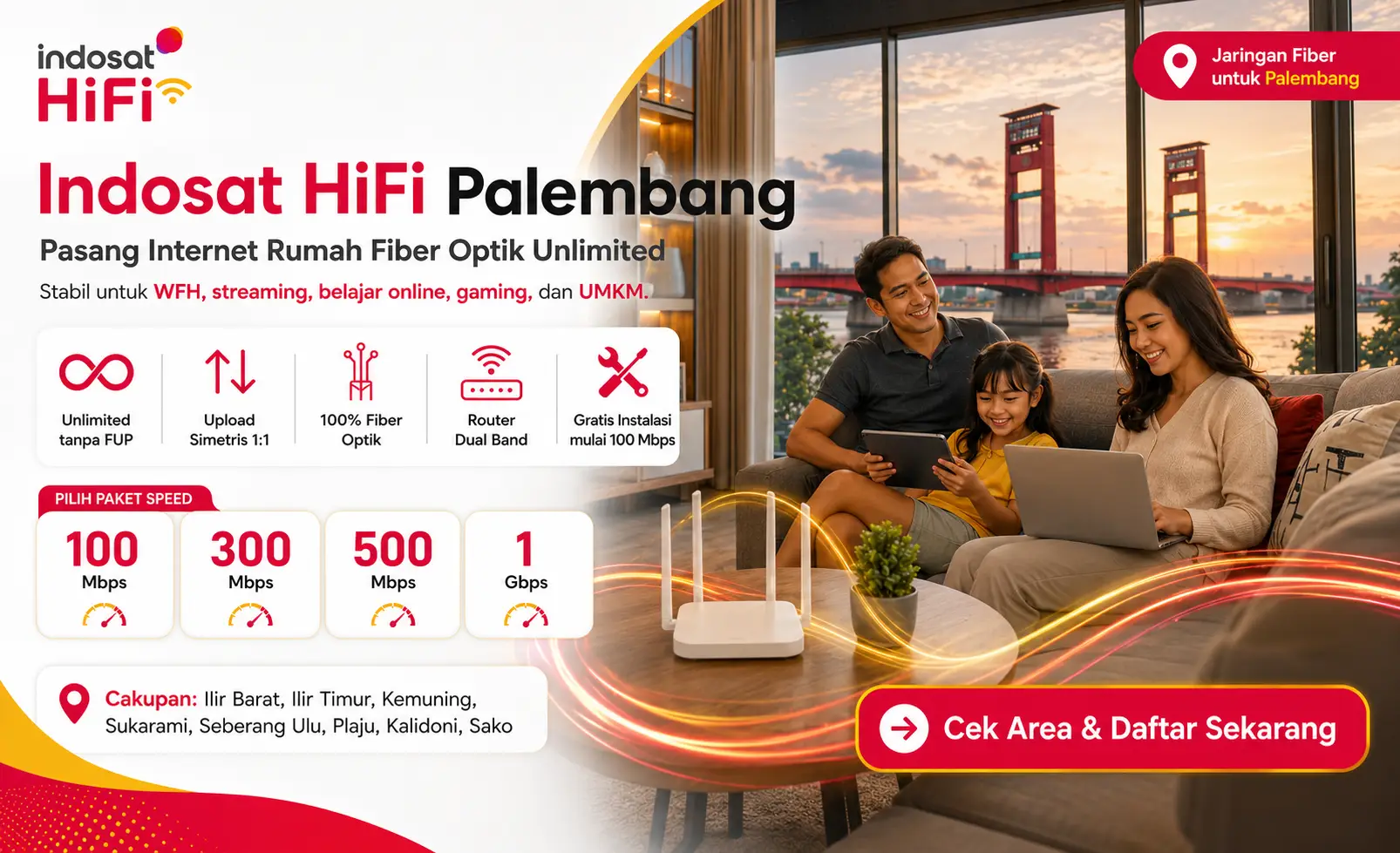 Promo internet fiber Indosat HiFi Palembang dengan pilihan paket hingga 1 Gbps