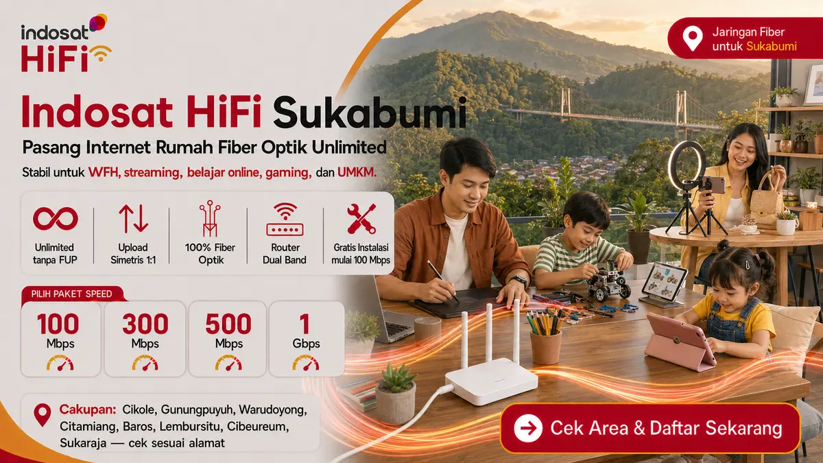 Keluarga kreatif menggunakan internet fiber Indosat HiFi Sukabumi