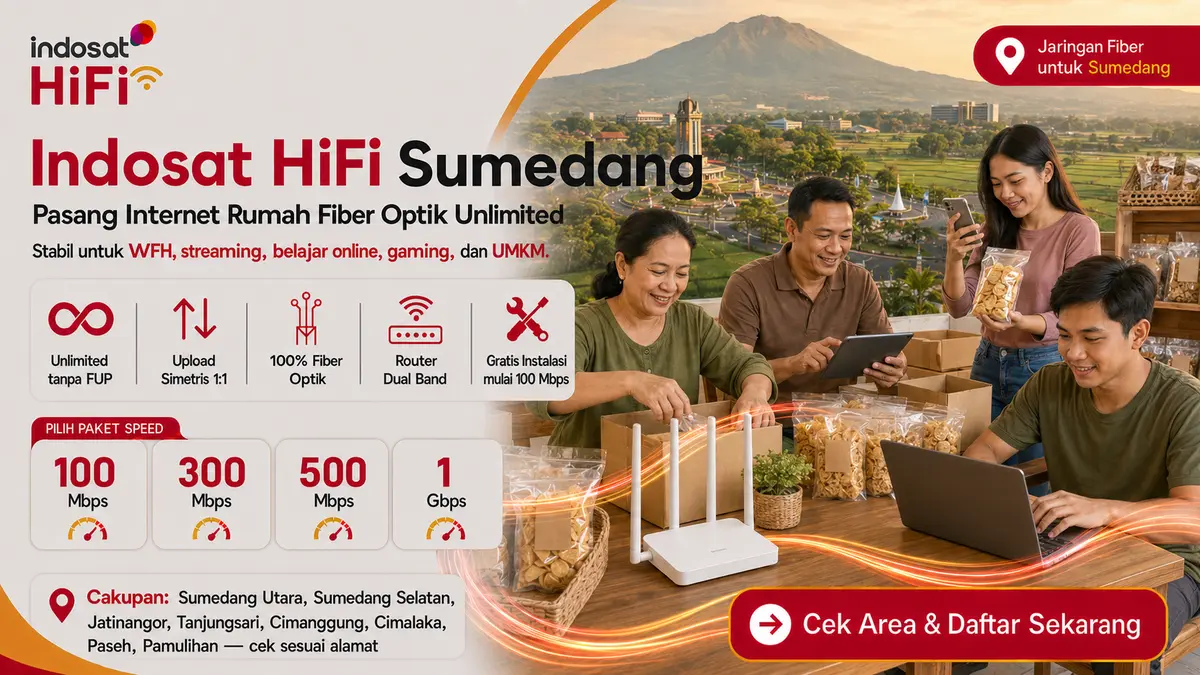 Keluarga pelaku UMKM menggunakan internet fiber Indosat HiFi Sumedang